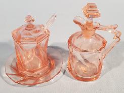 Heisey Pink Depression Cruet & Mustard 