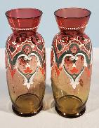 Amberina Enamel Painted 8 Vases 