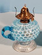 Blue Opalescent Baby Thumb Print Finger Kerosene Lamp 