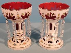 Cranberry Cut Case Glass Mantle Lusters 