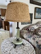 Deco Green Onyx & Heavy Cast Brass Table Lamp