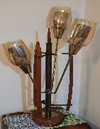 Mid Century Walnut Brass Tulip Lamp