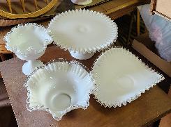 Fenton Milk Case Glass Ruffled Table Set