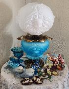 Blue Embossed Glass GWTW Lamp