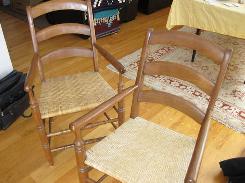 Pair of Walnut Ladder Back Arm Chairs