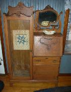 Fancy Oak Secretary w/Beveled Mirror
