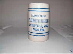 Atlas Malt Products Co. Janesville, Wis. Stoneware Mug