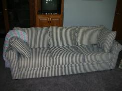 Contemporary Gray & White Striped Sofa 