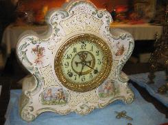 Fancy German China Cased Shelf Clock 