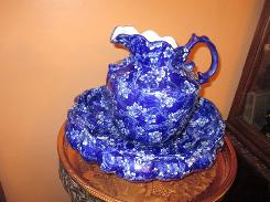   Flow Blue Commode Pitcher & Bowl Set