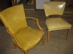 Mid Century Vinyl Maple Chair Set 
