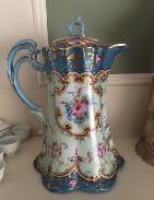 German Enamel Painted Chocolate Pot w/Lid