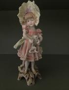 Fancy German Girl with Cat Bisque Figurine