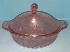 Pink Depression Poinsettia Covered Casserole 