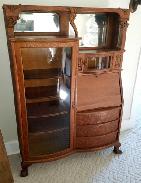 Victorian Oak Carved Secretary Curio Cabinet