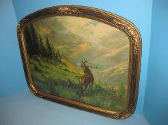 Stag & Mountain Deco Framed Litho