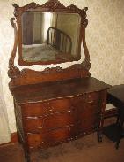 Oak Carved Dresser & Beveled Mirror