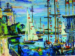    George A. Rocheleau Harbor Scene Painting