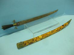 Early Asian Long Blade Knife w/ Tortoise Shell Scabbord