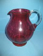 West German Cranberry Pitcher w/ Applied Clear Handle
