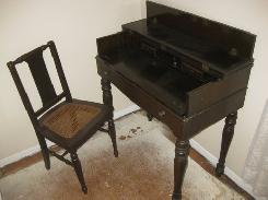 Walnut Butler's Desk w/ Matching Cane Seat Chair