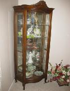 Walnut Curved Glass Fancy Curio Cabinet