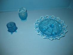 Ice Blue Opalescent Open Lace Footed Floral Bowl