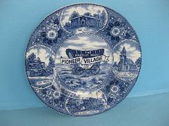 'Pioneer Village' Flow Blue Souvenir Plate