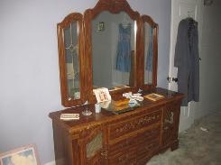Oak Carved Dresser w/ Triple Fold Mirror