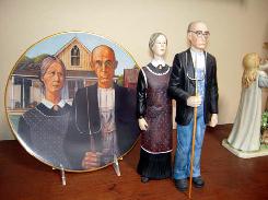 Grant Woods 'American Gothic' Plate & Figurines