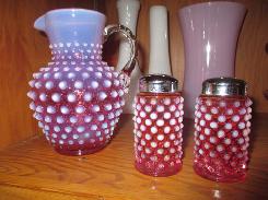  Cranberry Opalescent Hobnail 6 in. Pitcher