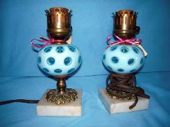 Blue Opalescent Thumb Print Dresser Lamps