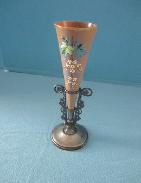 Silver Bud Vase Holder w/Epergee Enamel Painted Vase