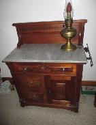 Victorian Walnut Burled Marble Top Commode