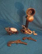 Early Tin & Wooden Child's Candlestick Telephone