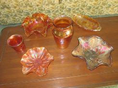 Carnival Glass Marigold Ribbed Bowl 