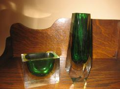 Forest Green Art Glass Vases