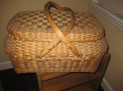 Woven Bent Wood Handle Oval Basket w/Lid