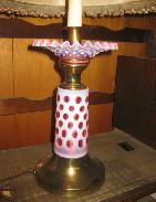 Cranberry Opalescent Thumbprint Table Lamp