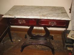 Walnut Victorian Marble Top Harp Parlor Table
