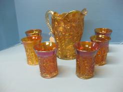 Carnival Glass Tiger Lilly Water Set