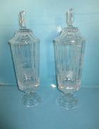 German Stag Cut Glass Covered Vases