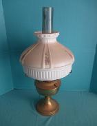 Brass Oil Lamp with Milk Glass Violet Shade