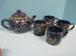 Spongeware Tea Pot with Mugs