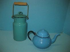 Enamelware Cream Pail & Tea Pot