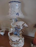 Stork Blue & White Ceramic Table Lamp 