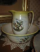 Ironstone Parrot Decorated Pitcher Bowl Set 