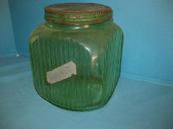  Green Depression Ribbed Kitchen Jar 