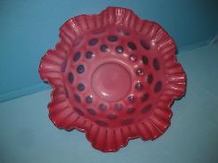 Cranberry Opalescent Inverted Thumbprint Ruffled Bowl