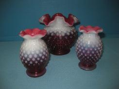 Opalescent Hobnail Cranberry Vases 